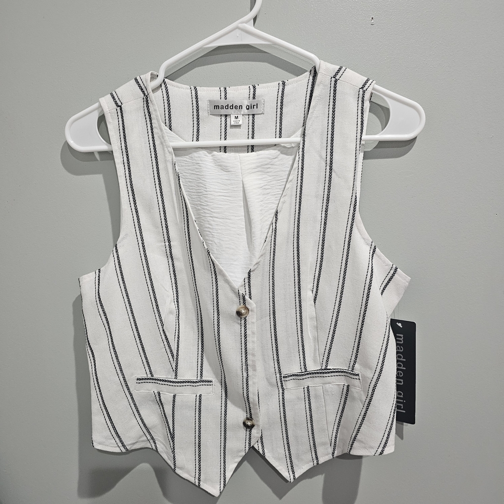 Madden girl women's vest, size M, striped, 3 buttons